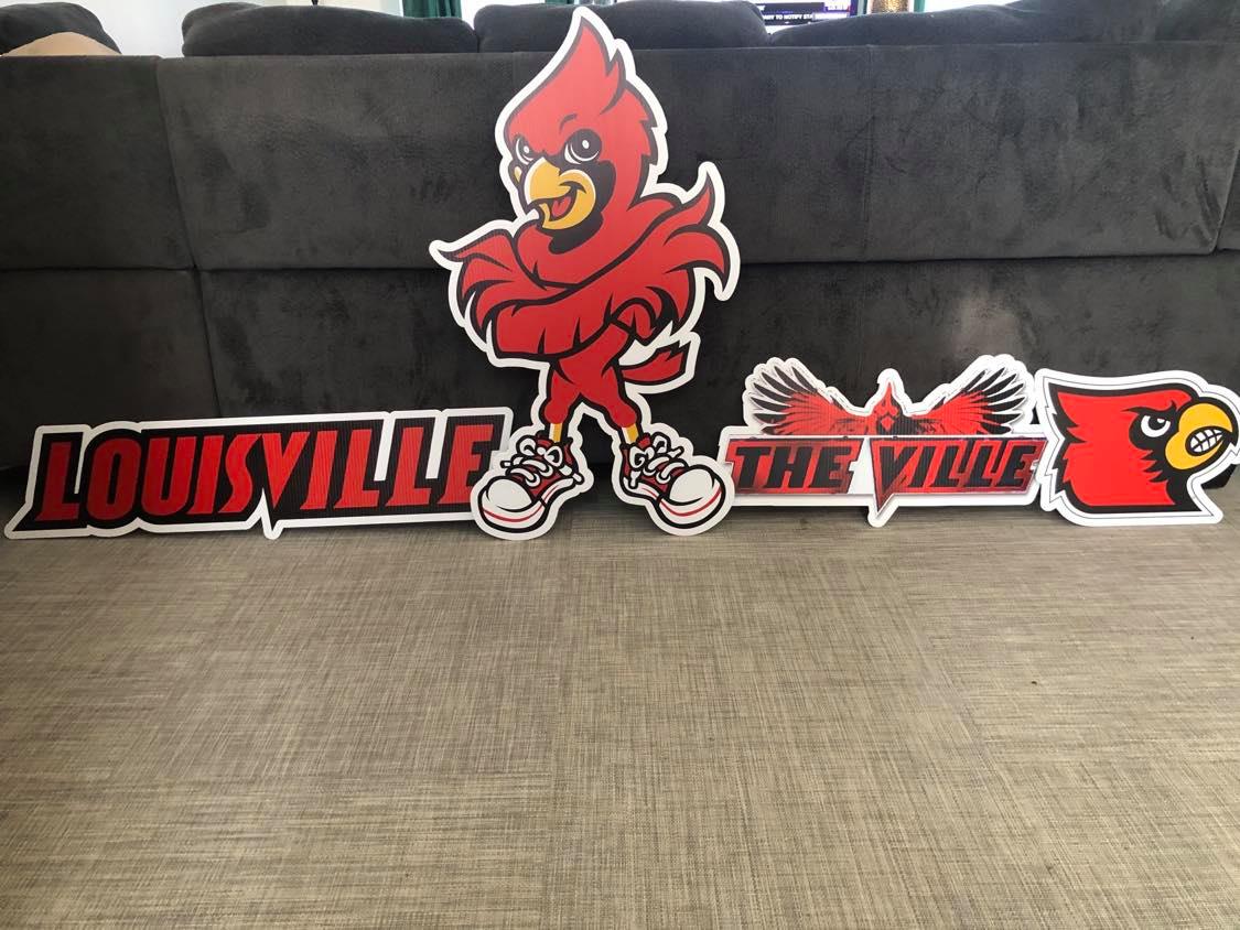 University of Louisville Go Cardinals 7 x 7 Pine Wood Yard Sign With Stake